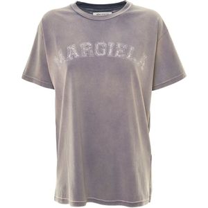 Maison Margiela, Tops, Dames, Paars, M, Katoen, Logo T-shirt voor vrouwen