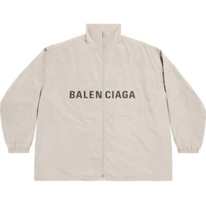 Balenciaga, Jassen, Heren, Beige, XL, Beige Logo-Print Windbreaker