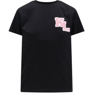 Karl Lagerfeld, Tops, Dames, Zwart, S, Katoen, Logo Biologisch Katoenen T-Shirt