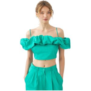 Antik Batik, Off-shoulder cropped top Pop Blauw, Dames, Maat:S