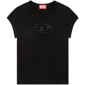 Diesel, Tops, Dames, Zwart, M, Katoen, T-shirt met peekaboo-logo