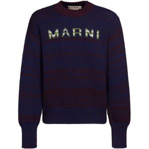 Marni, Sweatshirts & Hoodies, Heren, Blauw, L, Navy Logo Ronde Hals Sweater