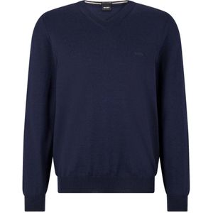 Hugo Boss, Sweatshirts & Hoodies, Heren, Blauw, XL, Wol, Heren V-Hals Trui van Zuivere Wol in Blauw