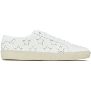 Saint Laurent, Schoenen, Heren, Wit, 41 1/2 EU, Leer, Witte Leren Lage Sneakers met Studs