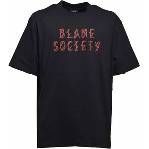 44 Label Group, Tops, Heren, Zwart, XL, Katoen, Zwart Label T-shirt met Blame Society Print