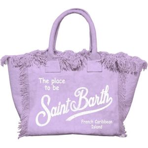 MC2 Saint Barth, Logo-print Strandtas met Franje Paars, Dames, Maat:ONE Size