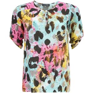 Doris S, Luipaardprint Blouse met Rits Detail Veelkleurig, Dames, Maat:L