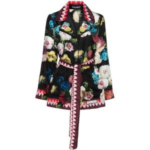 Dolce & Gabbana, Blouses & Shirts, Dames, Veelkleurig, M, Zijden overhemd met bloemenprint en reverskraag