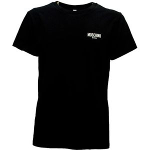 Moschino, Tops, Heren, Zwart, S, Katoen, Zwarte Katoenmix Korte Mouw T-shirt