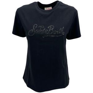 MC2 Saint Barth, Tops, Dames, Zwart, M, Katoen, Zwart T-shirt met strass detail