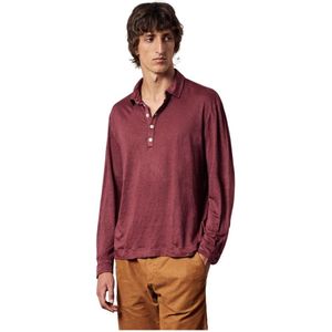 Massimo Alba, Tops, Heren, Rood, M, Linnen, Raya Polo Shirt met Lange Mouwen