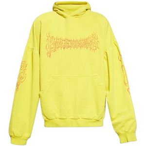 Balenciaga, Sweatshirts & Hoodies, Heren, Geel, XL, Katoen, Oversized hoodie