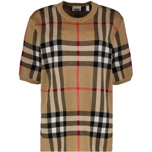 Burberry, Truien, Heren, Veelkleurig, S, Wol, Geruite T-shirt met Vintage Print