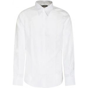 Dolce & Gabbana, Overhemden, Heren, Wit, L, Katoen, Logo Print Formele Witte Katoenen Overhemd