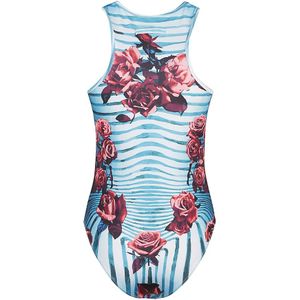 Jean Paul Gaultier, Tops, Dames, Veelkleurig, S, Blauw Gestreepte Bloemen Bodysuit Top