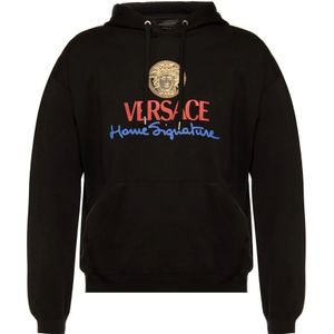 Versace, Logo Hoodie Zwart, Heren, Maat:M