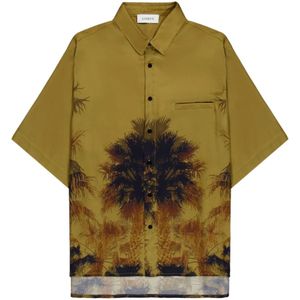 Laneus, Overhemden, Heren, Groen, M, Palm Bedrukte Viscose Shirt