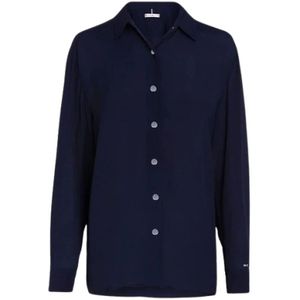 Tommy Hilfiger, Soepelvallende Viscose Crepe Blouse Blauw, Dames, Maat:S