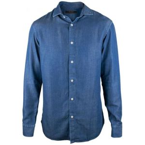 Moorer, Blouses & Shirts, Dames, Blauw, M, Denim, Blauwe Denim Casual Fit Shirt