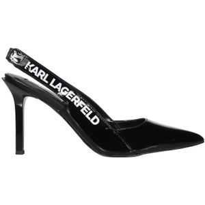 Karl Lagerfeld, Schoenen, Dames, Zwart, 37 EU, Leer, Logo Print Slingback Pumps