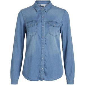 Vila, Blouses & Shirts, Dames, Blauw, L, Denim, Blauwe Effen Damesoverhemd