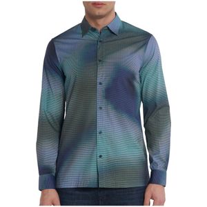 Armani Exchange, Overhemden, Heren, Veelkleurig, S, Klieke Blauwe Overhemd met Kraagknoop