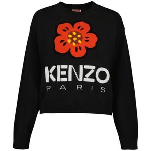 Kenzo, Truien, Dames, Zwart, S, Katoen, Boke Flower Ronde Hals Lange Mouw