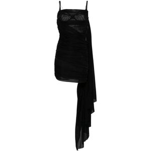 Mugler, Zwarte Jurk met Gedrapeerd Paneel Zwart, Dames, Maat:XS