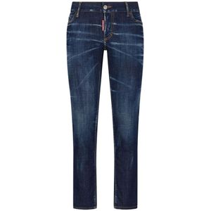 Dsquared2, Jeans, Dames, Blauw, 3Xs, Katoen, Indigo Blauwe Skinny Jeans met Kreukel Effect