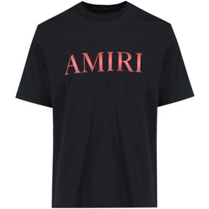 Amiri, Tops, Heren, Zwart, L, Katoen, Zwarte Logo T-shirt met Rode Details
