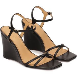 Kazar, Schoenen, Dames, Zwart, 41 EU, Leer, Zwarte platform sandalen met vierkante neus