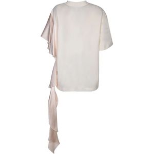 Msgm, Tops, Dames, Beige, S, Katoen, Wit T-shirt Chic Stijl