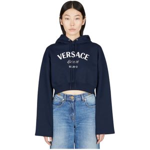 Versace, Sweatshirts & Hoodies, Dames, Blauw, S, Katoen, Sweatshirts Hoodies