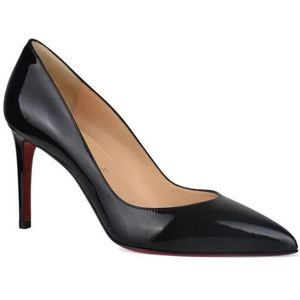 Christian Louboutin, Schoenen, Dames, Zwart, 37 1/2 EU, Leer, Zwarte Lakleren Pumps met Puntige Neus