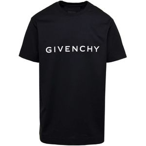 Givenchy, Tops, Heren, Zwart, L, Katoen, Zwarte Crewneck T-shirt met Logo Print