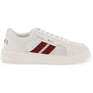 Bally, Sneakers van leer en mesh met contrasterende geweven streepdetail Wit, Heren, Maat:43 EU