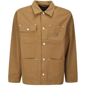 Carhartt Wip, Jassen, Heren, Bruin, M, Suède, Suède Jas met Gouden Knopen