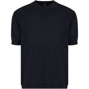 Armani Exchange, Tops, Heren, Blauw, XL, Linnen, Gebreid T-shirt