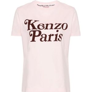 Kenzo, Tops, Dames, Roze, M, Katoen, Lichtroze Logo Print T-shirt