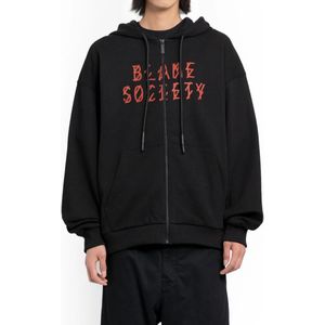 44 Label Group, Sweatshirts & Hoodies, Heren, Zwart, M, Katoen, Zwarte Greed Zip-Up Hoodie met Blame Society Print