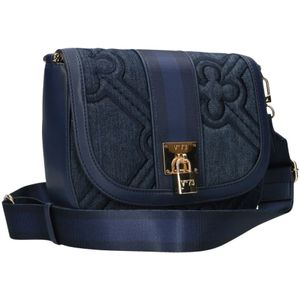V73, Tassen, Dames, Blauw, ONE Size, Blauwe Flap Tas met Gouden Details