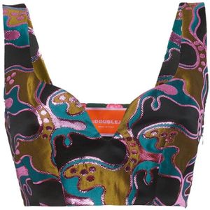 La DoubleJ, Glanzende Jacquard Crop Top Veelkleurig, Dames, Maat:XS