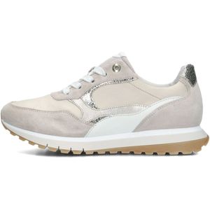 Gabor, Schoenen, Dames, Beige, 38 1/2 EU, Suède, Beige Leren Sneakers met Suède Panelen