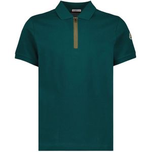 Moncler, Tops, Heren, Groen, M, Katoen, Zip Polo Shirt Classic Short Sleeve