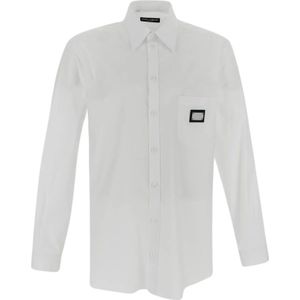 Dolce & Gabbana, Overhemden, Heren, Wit, L, Katoen, Witte Katoenen Overhemd met Lange Mouwen
