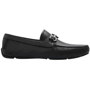 Salvatore Ferragamo, Schoenen, Heren, Zwart, 41 EU, Leer, Zwarte Gancini Appliqué Moccasins