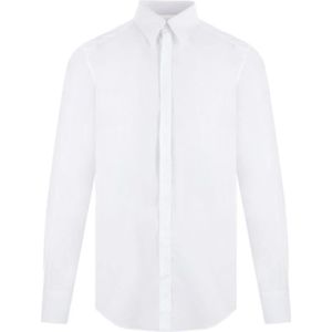 Dolce & Gabbana, Overhemden, Heren, Wit, M, Katoen, Witte Katoenen Poplin Overhemd met Puntige Kraag en Knoopsluiting