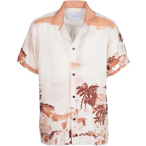 Les Deux, Overhemden, Heren, Veelkleurig, M, Cuban Collar Shirt - Print - Short Sleeve