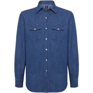 Boggi Milano, Overhemden, Heren, Blauw, S, Katoen, Regular Fit Katoenen Denim Overhemd