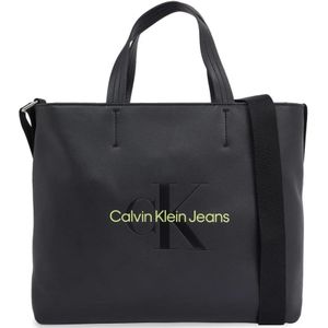 Calvin Klein Jeans, Tassen, Dames, Zwart, ONE Size, Bedrukte handtas met schouderband - Zwart